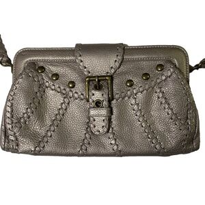 Isabella Fiore Silver Metallic Leather Shoulder Bag Purse 12x7 Y2K Glam